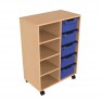 Meuble sur roulettes 2 colonnes 4 cases et 5 bacs