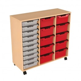 Meuble en bois sur roulettes - 3 colonnes et 20 bacs