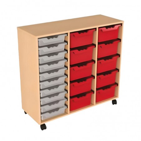 Meuble en bois sur roulettes - 3 colonnes et 20 bacs