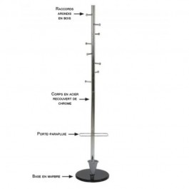 Porte manteau vestiaire pour collectivités  avec base en marbre, porte parapluie, corps en acier et 8 patères