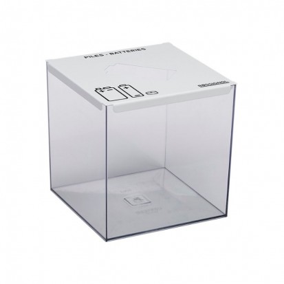 Collecteur de piles à poser 7 litres transparent avec couvercle blanc