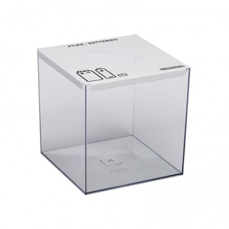 Collecteur de piles à poser 7 litres transparent avec couvercle blanc