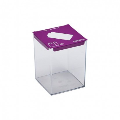 Collecteur de piles à poser 7 litres transparent avec couvercle blanc