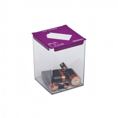 Collecteur de piles à poser 7 litres transparent avec couvercle blanc