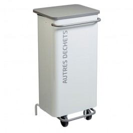 Poubelle de tri sélectif mobile 110L corps blanc et couvercle gris pour autres déchets marque ROSSIGNOL