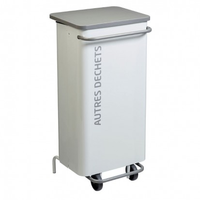 Poubelle de tri sélectif mobile 110L corps blanc et couvercle gris pour autres déchets marque ROSSIGNOL