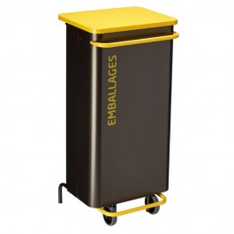 Poubelle de tri mobile 110L pour emballages  avec corps gris manganèse et couvercle jaune marque ROSSIGNOL
