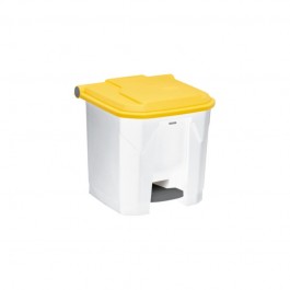 poubelle tri sélectif à pédale 30L blanche en polypropylène avec couvercle jaune marque Rossignol