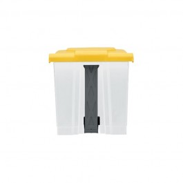 poubelle de tri à pédale 30L blanche avec couvercle jaune et tringlerie en plastique marque Rossignol
