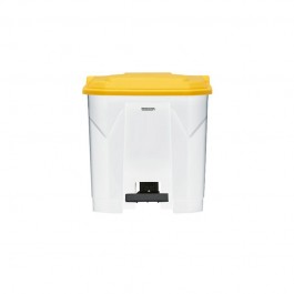poubelle tri sélectif à pédale 30L blanche avec couvercle jaune vue de face marque Rossignol