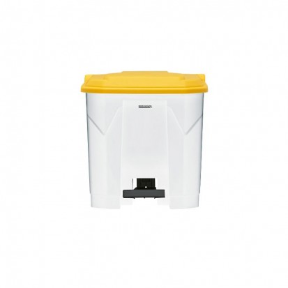 poubelle tri sélectif à pédale 30L blanche en polypropylène avec couvercle jaune marque Rossignol