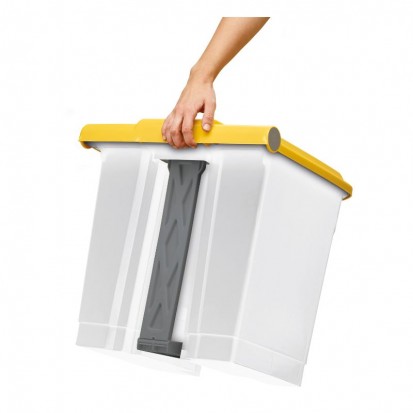 poubelle tri sélectif à pédale 30L blanche en polypropylène avec couvercle jaune marque Rossignol