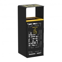 Corbeille urbaine tri sélectif 110 L  pour emballages avec façade ajourée et sérigraphiée en jaune marque Rossignol