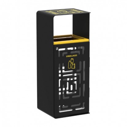 Corbeille urbaine tri sélectif 110 L  pour emballages avec façade ajourée et sérigraphiée en jaune marque Rossignol