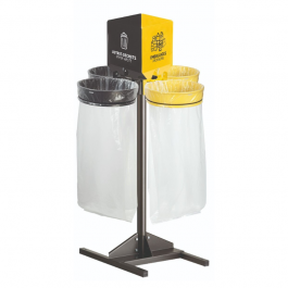 Kit 4 supports de sacs ronds sans couvercles avec 2 supports jaunes pour les emballages et 2 gris pour des autres déchets