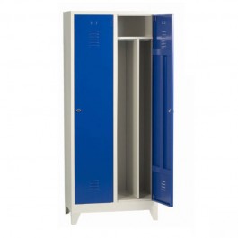 Armoire vestiaire 2 portes pour industrie salissante avec cloison séparatrice et étagère.