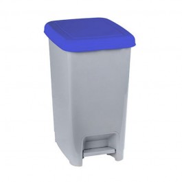 Poubelle à pédale 60L en polypropylène grise avec couvercle bleu pour le tri sélectif