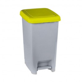 Poubelle tri sélectif à pédale 60L en polypropylène grise avec couvercle jaune