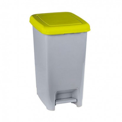 Poubelle à pédale 60L en polypropylène grise avec couvercle bleu pour le tri sélectif