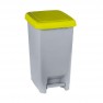 Poubelle tri sélectif à pédale 60L en polypropylène grise avec couvercle jaune