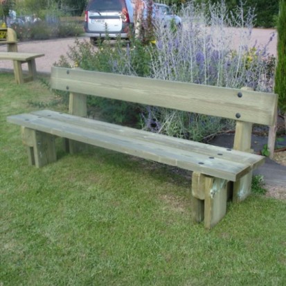 Banc pour jardin public en bois avec dossier et assise 2 lames