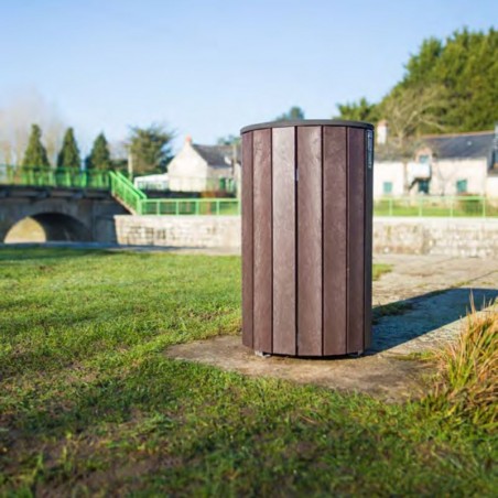 Poubelle ronde pour extérieur en plastique recyclée