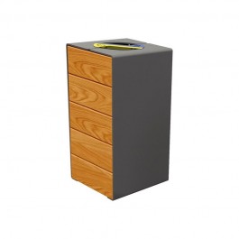 Poubelle tri sélectif 2 bacs de 60 litre en bois finition lasuré chêne clair et acier couleur gris