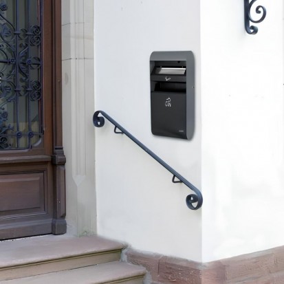 Cendrier mural avec poubelle pour extérieur en acier galvanisé couleur anthracite