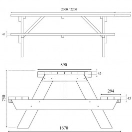 Dimensions table de pique-nique en bois