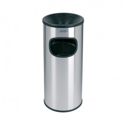 Borne cendrier inox brossé avec coupelle cendrier noir