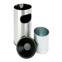 Borne cendrier inox brossé avec coupelle cendrier noir et seau intérieur amovible