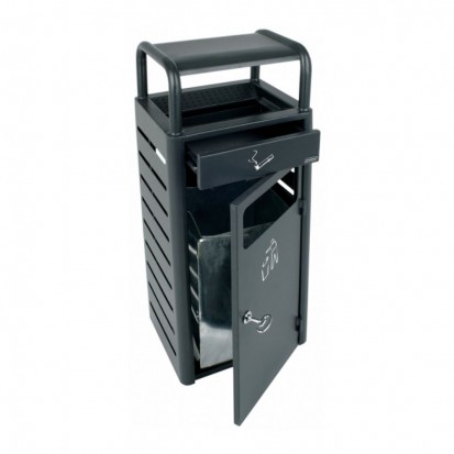 Poubelle cendrier extérieur 43L en acier galvanisé anthracite