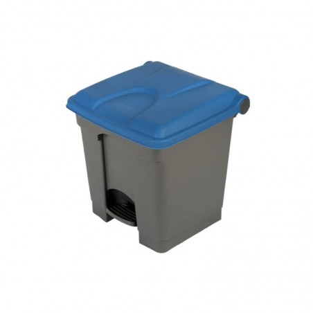 Poubelle à pédale 30l pour tri sélectif base grise et couvercle bleu