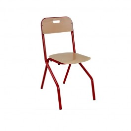 Chaise d'école avec appui sur table et prise en main et piétement acier rouge