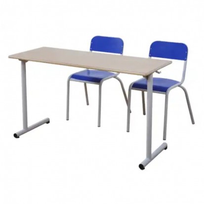 table d'école 2 places avec plateau mélaminé et piètement en acier