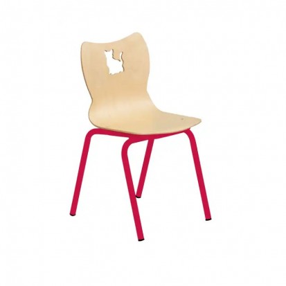 Chaise maternelle avec coque moulée en multiplis de hêtre et pieds en acier rose