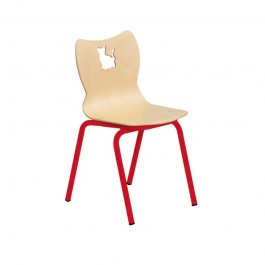 Chaise écolier avec coque moulée en multiplis de hêtre et pieds en acier rouge