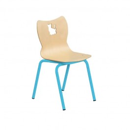 Chaise maternelle avec coque moulée en multiplis de hêtre et motif chat