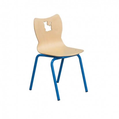 Chaise maternelle avec coque moulée en multiplis de hêtre et pieds en acier rose