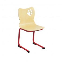 chaise écolier coque avec piétement appui sur table rouge