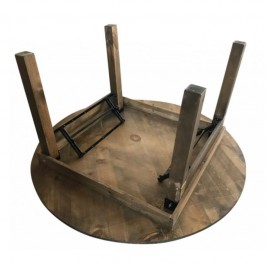 Table bois rustique ronde et pliante vue de dessous