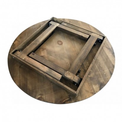 table pliante bois en pin verni ronde avec 4 pieds