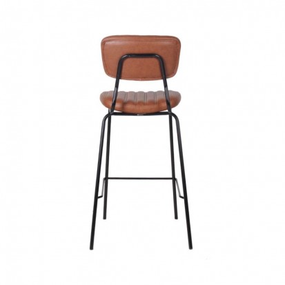 chaise haute bar avec piétement en acier et assise et dossier en simili cuir