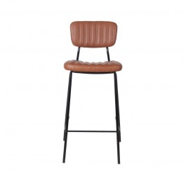 chaise haute comptoir vintage avec assise et dossier en simili cuir et pied en acier noir