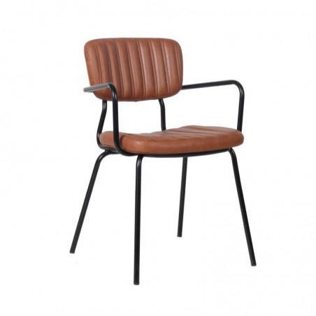 fauteuil restaurant professionnel avec structure en acier noir et dossier et assise en cuir synthétique