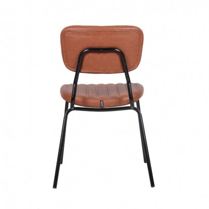 chaise empilable CHR avec piétement en acier noir et assise et dossier en simili cuir marron