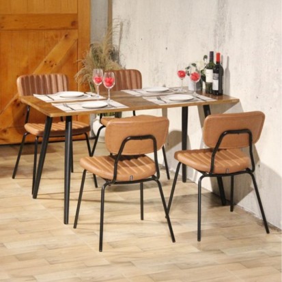 chaise empilable CHR avec piétement en acier noir et assise et dossier en simili cuir marron