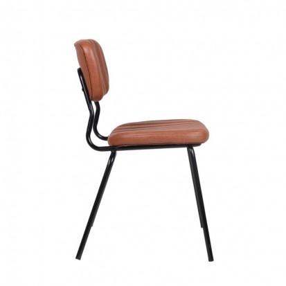 chaise empilable CHR avec piétement en acier noir et assise et dossier en simili cuir marron