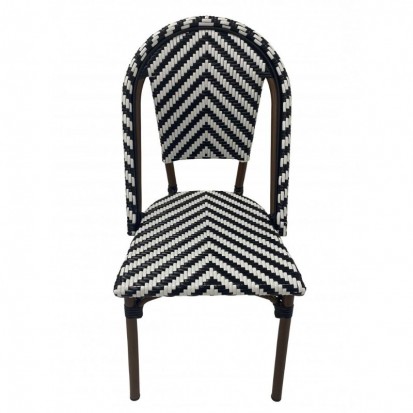 chaise de café en rotin synthétique motif chevrons noir et blanc