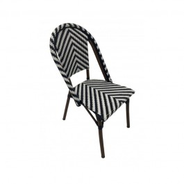 chaise de café en rotin synthétique motif chevrons noir et blanc
